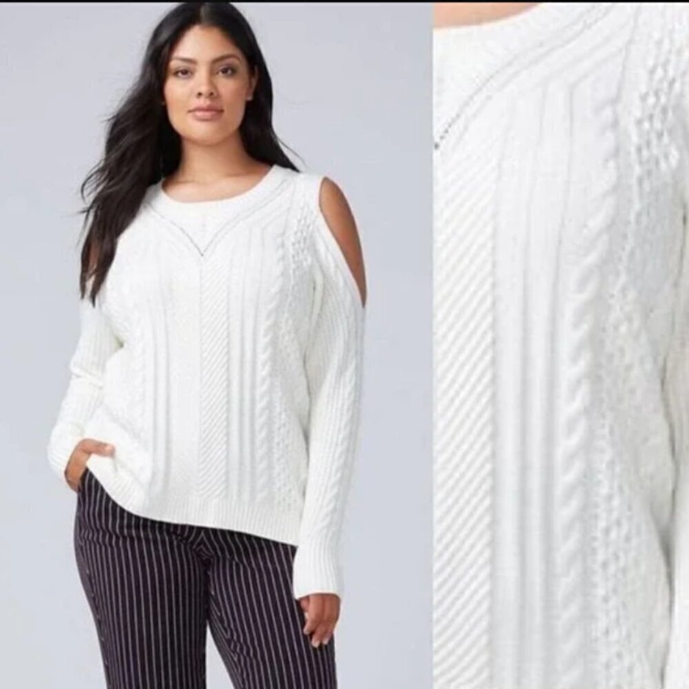 Lane Bryant Cream Cold Shoulder Cable Knit Sweater 2x 18 20